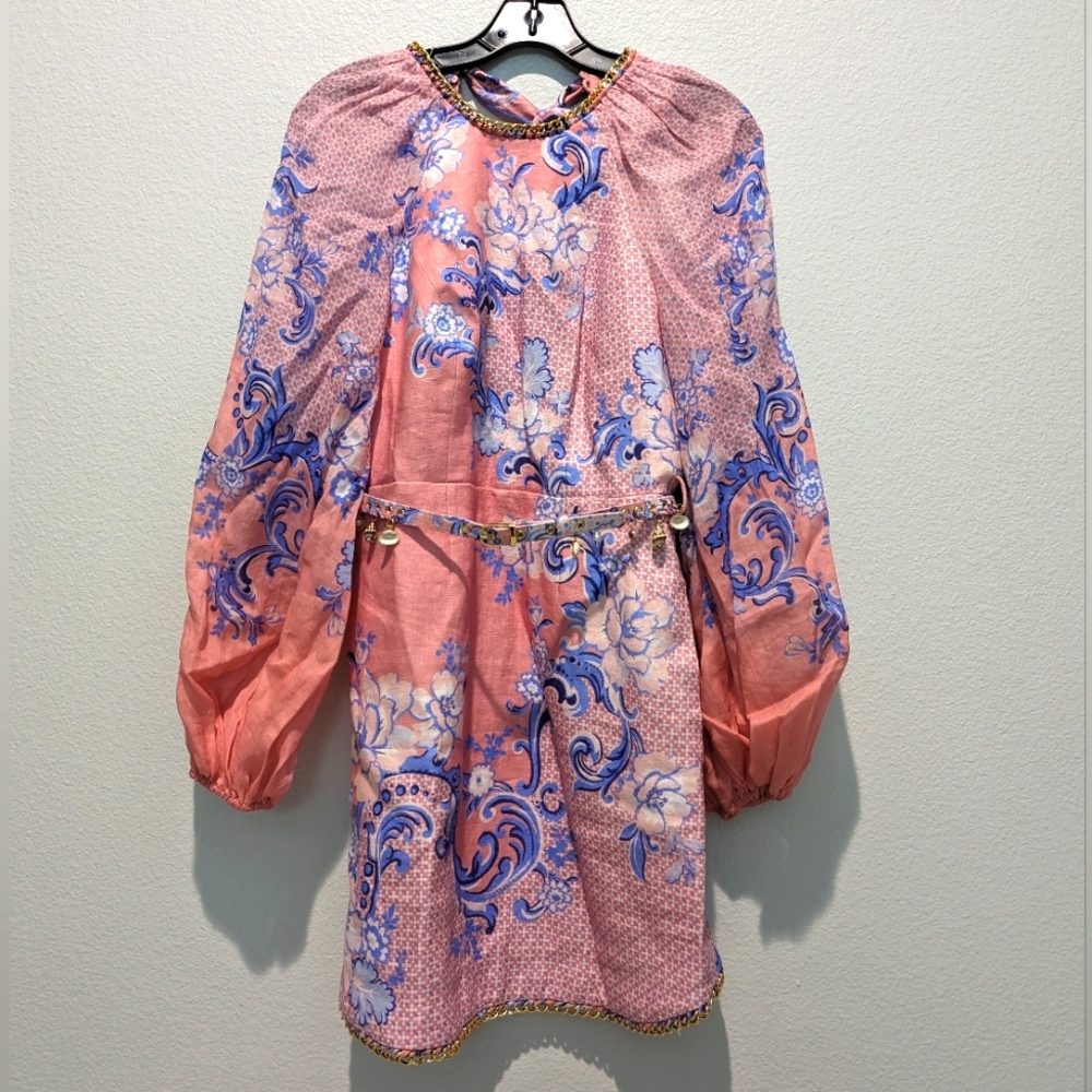 Zimmermann Linen Puff-Sleeve Postcard Minidress
